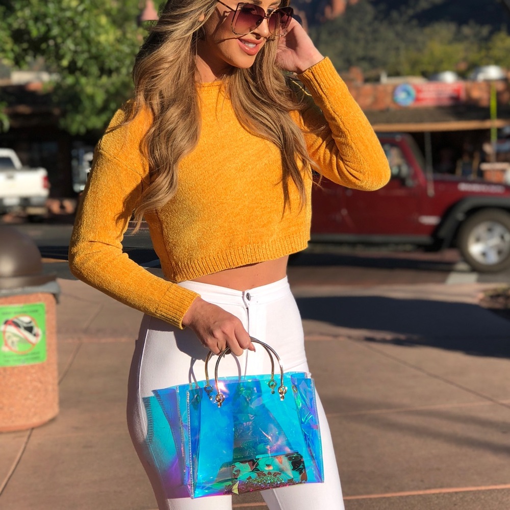 Holographic clear purse handbag with chain